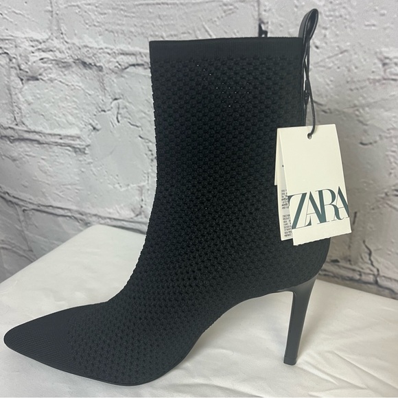 ZARA Black Stiletto Mesh like  Bootie - Picture 4 of 8